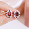 ECB7002银镀18K白金蛋形培育红宝宫廷风鸽子蛋耳环8*6mm/1.5ct*2粒 7
